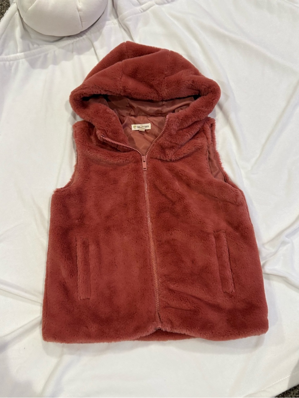 Cozy Faux Fur Hooded Vest in Dusty Rose